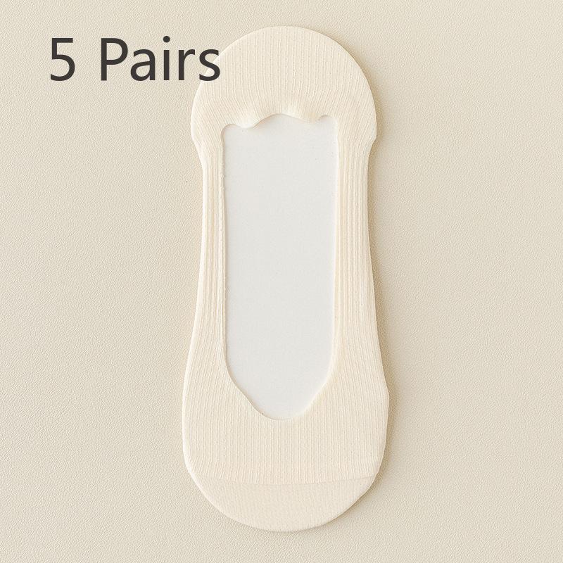 5 Pairs of Women's Summer Thin Cotton Sole Non Slip Shallow Mouth Invisible Ice Silk Boat Socks