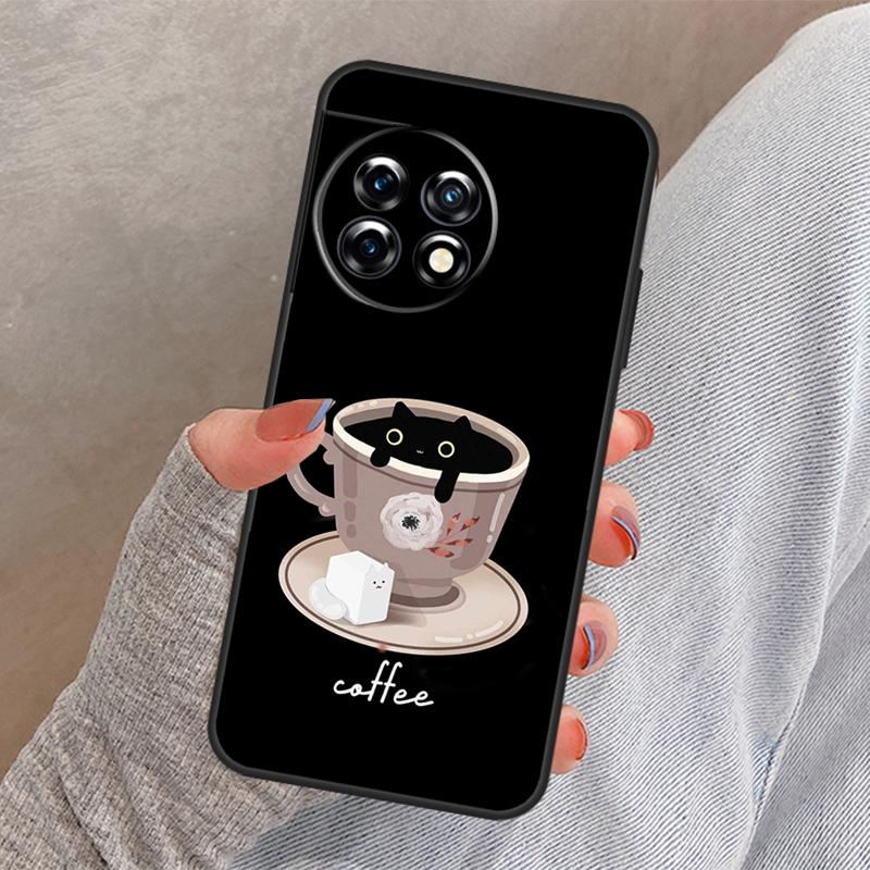 Cute Animal Cat Coffee Cover For OnePlus Nord 4 CE 2 3 Lite N30 N20 N10 OnePlus 13 12 11 10 Pro 8T 10T 12R 13R Case