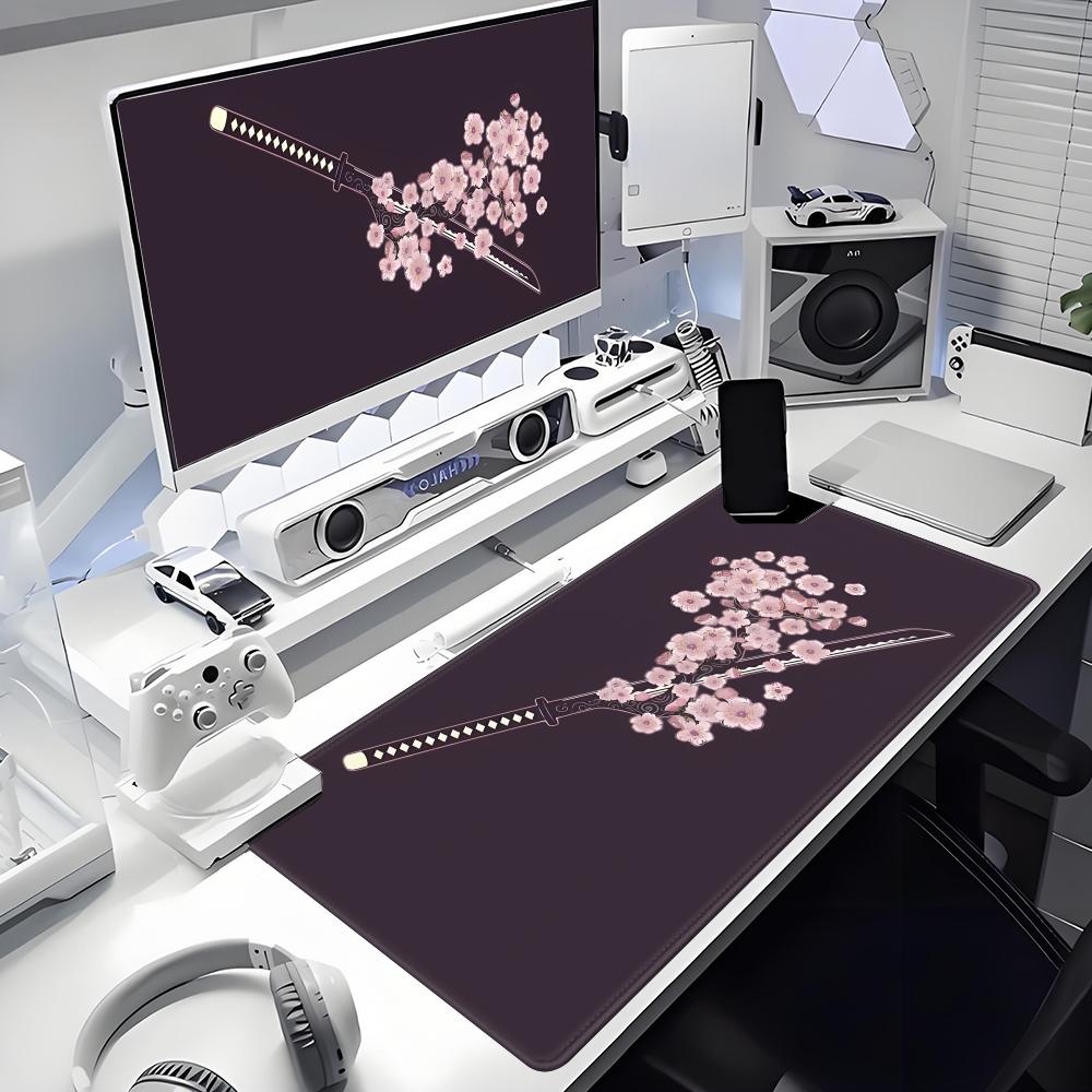 Katana Beautiful illustrations style patternsOffice Computer Desk Mat Table Keyboard Big Mouse Pad Laptop Cushion Nonslip Decor