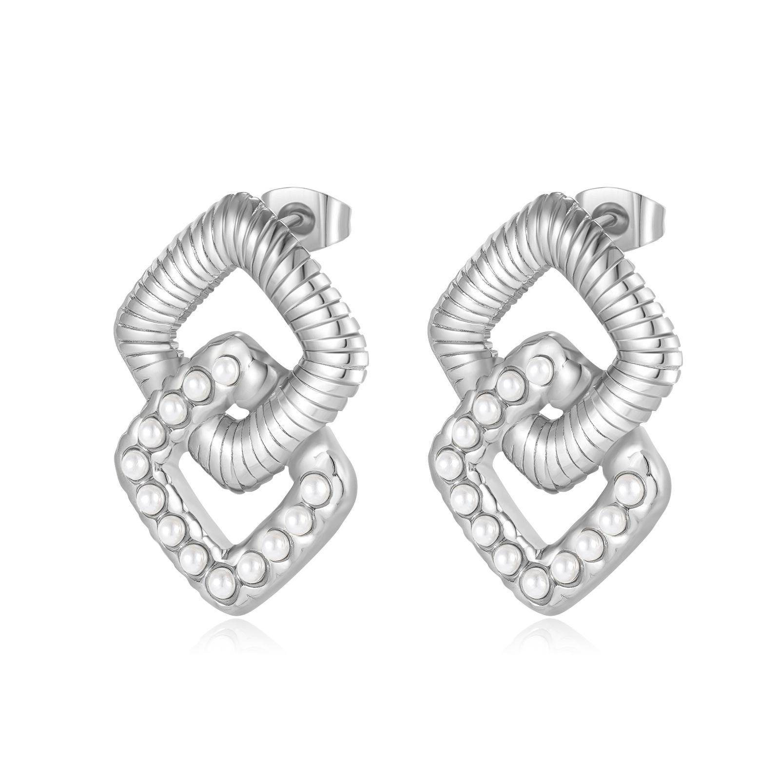 

Trend Square двухслойные серьги из нержавеющей стали с инкрустацией жемчугом женские серьги Trend Premium 18K