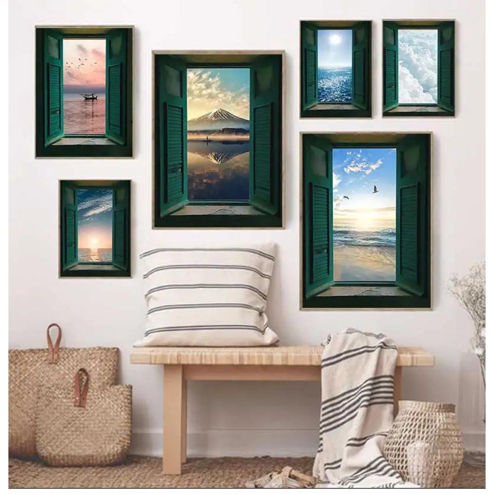 Nordic Window Outside Landscape Poster Interior Scenery Canvas Painting Abstract Wall Art for Room Home Decoration Print Picture