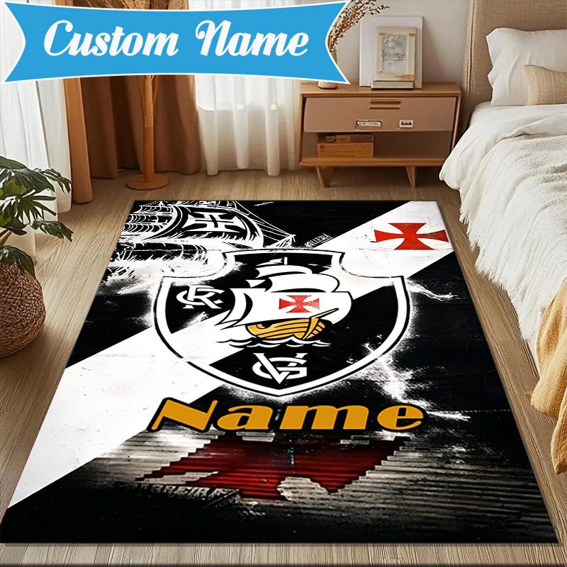 Custom Name Vasco da Gama Crest Rug Game Carpet, Floor Mat for Bedroom Living Room Entryway Rug, Home Decor Idea Gift for Christmas birthday