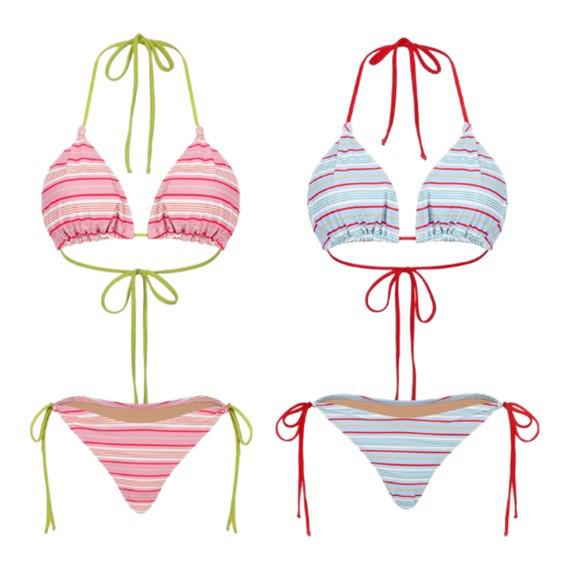 Retro Striped Women's Bikini Set with Sunscreen Long Sleeve Cover-Up
