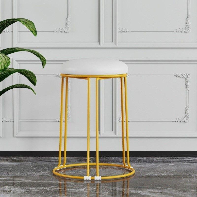 Sturdy Steel Frame Upholstered Round Stool - Soft, Simple Design for Dining or Kitchen Storage.
