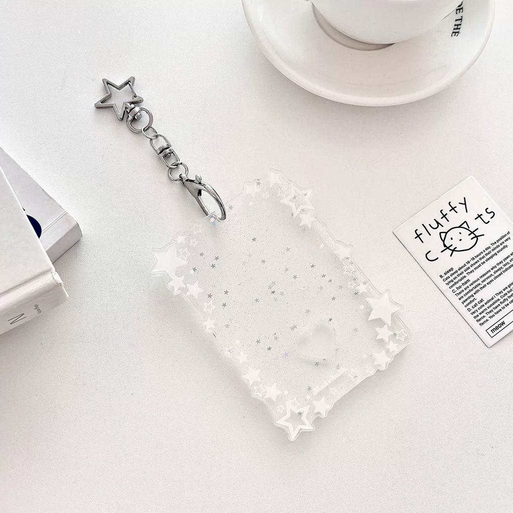 MINKYS Transparent Clear Acrylic Star 3 Inch Kpop Photocard Holder Photo Card Holder Bag Pendant School Stationery