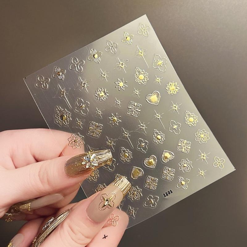 Vintage Nail Stickers Bronzing Gold Silver Nail Art Stickers Heart Nail Decals Nail Supply Nail Art Decoration for Women