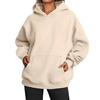 Women’s Hip Hop Street Style Fleece Hooded Sweatshirt Loose Fit Long Sleeve Warm Winter Autumn Solid Color with Pockets