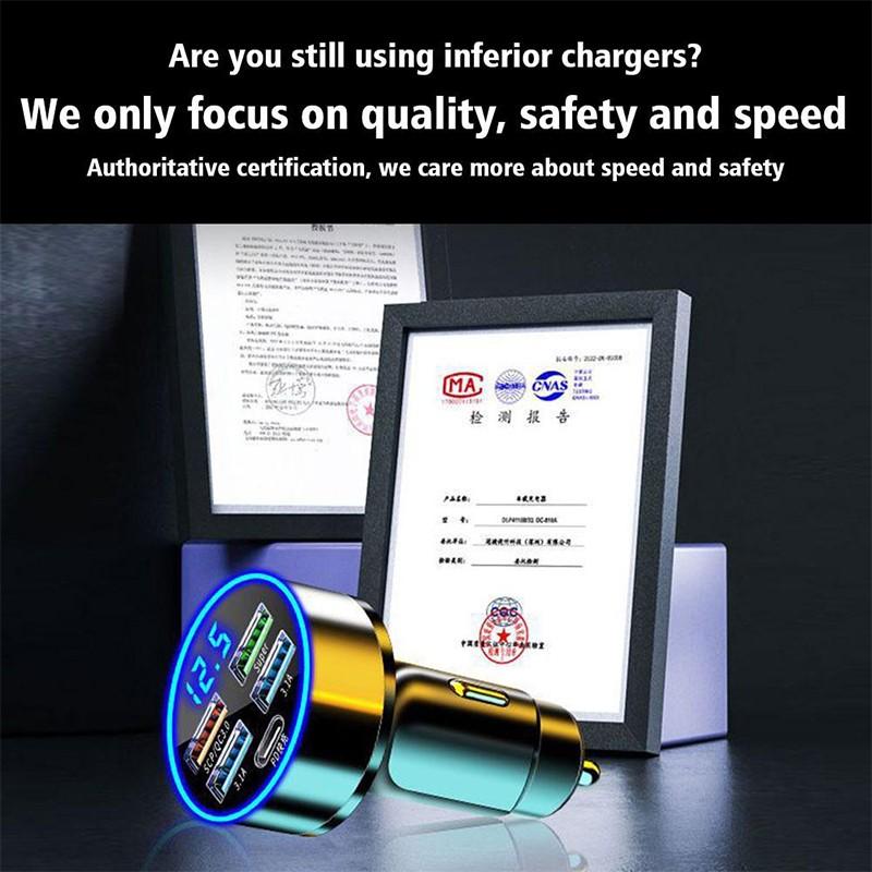 Încărcător de mașină 5 porturi Încărcare rapidă PD QC3.0 USB C Încărcător de telefon pentru mașină Adaptor tip C în mașină pentru toate tipurile de telefoane