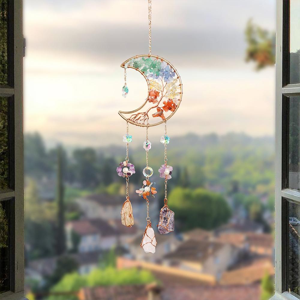 Crystal pendant Metal moon sun catcher Outdoor window pendant Decorative handicraft pendant Rainbow moon sunshine catcher