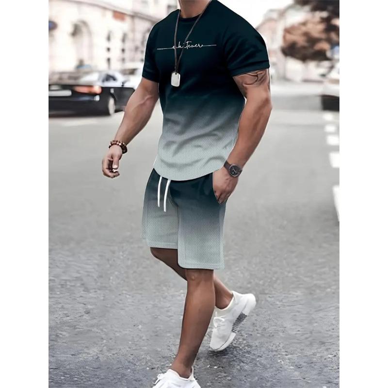 New Men's Outfit Summer Short Sleeve T Shirt Set Fashion 2 Piece Sportwear 3D Printed Casual Shorts Sweatshirt Men's Tracksuit