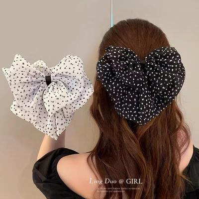 French Polka Dot Bow Retro Hair Claw Clip