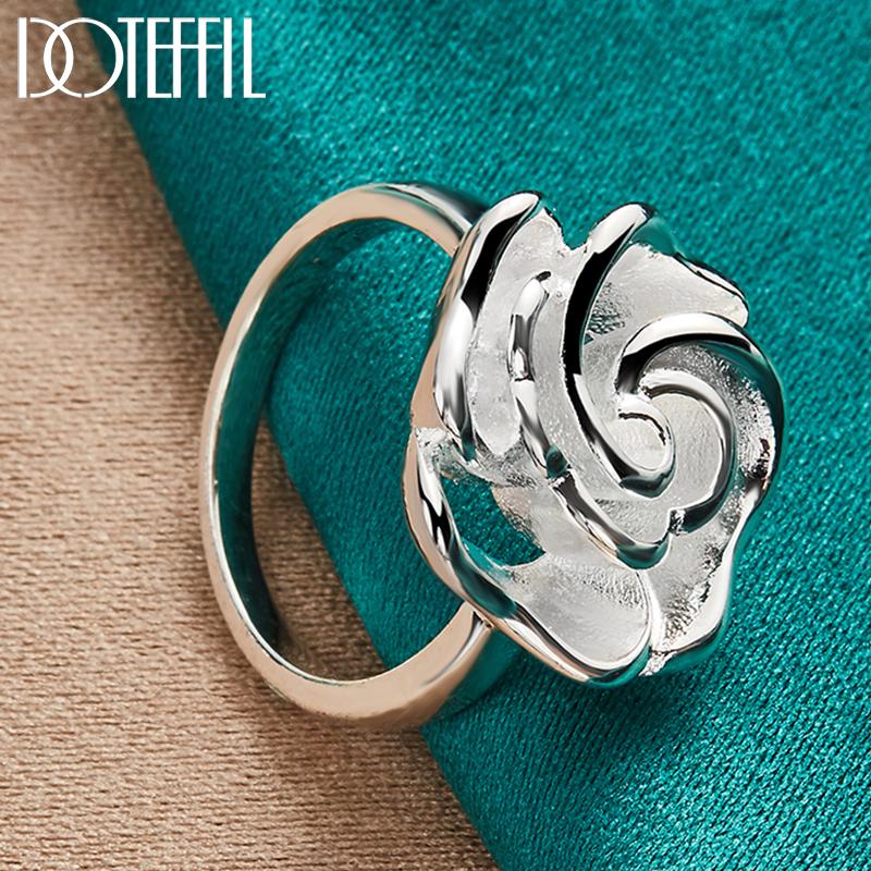 Anillo de Flor de Rosa en Flor de Plata 925 DOTEFFIL Para Mujer Moda Boda Fiesta de Compromiso Regalo Joyería con Encanto