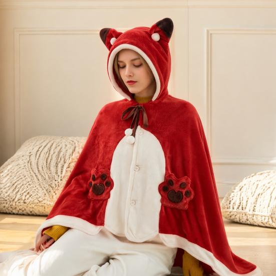 Soft Plush Cape Bat Blanket Hoodie for Adults, Cute Shark Fox Hooded Cape, Warm Wearable Cozy Halloween Cosplay Home Loungewear