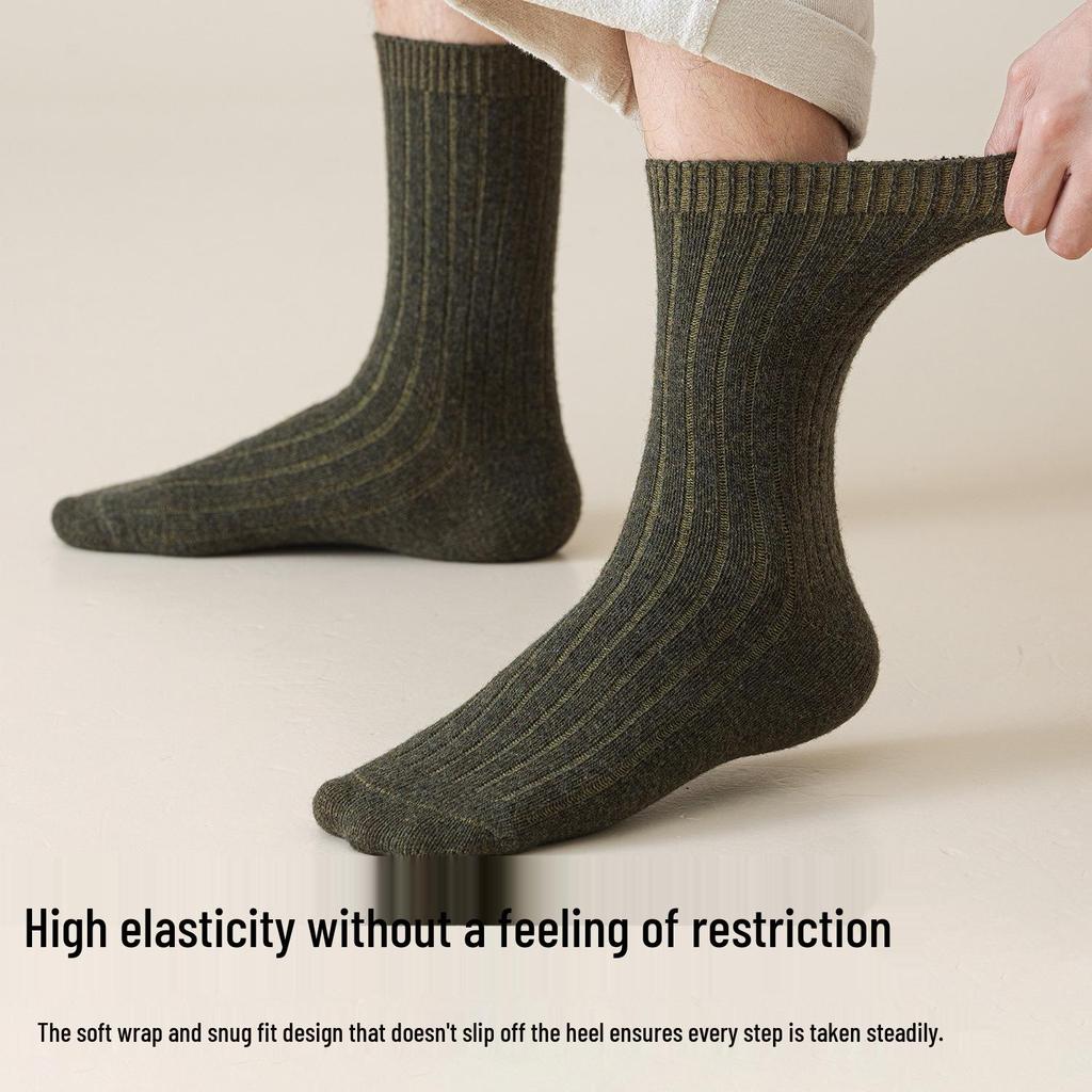 Herren Herbst Winter Wolle Mid-Calf Socken - Warm, Bequem, Nicht eng, Einfarbig Lässig.