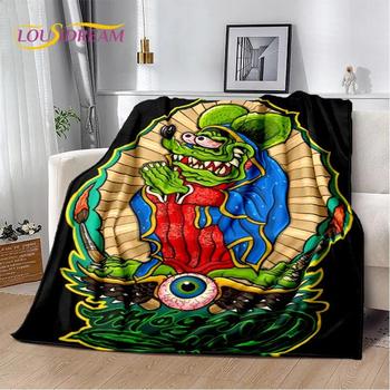 RF Funny Rat Fink Cartoon Motorcycle Car Sign Soft Throw Blanket for Home Bedroom Sofa Bed Picnic Travel Office Use