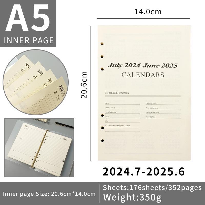 Colorful Detachable 2025 English Calendar Square PVC Loose-Leaf Notebook Pages