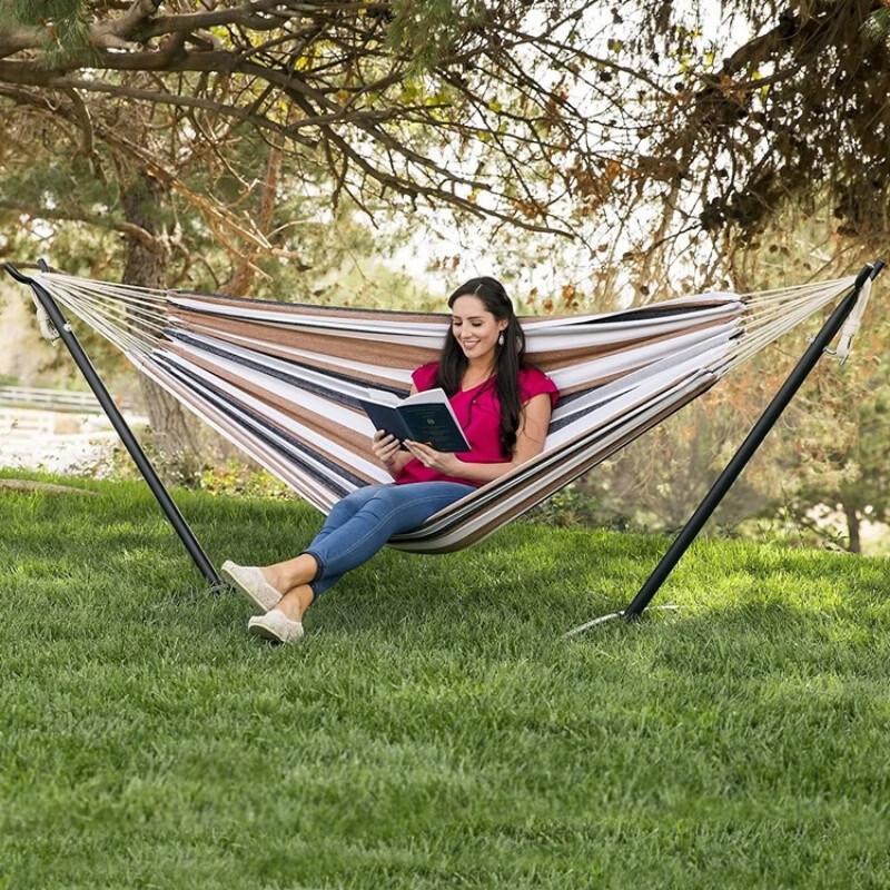 Anti-Rollover Double Canvas Hammock with Stand