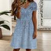 Women Plus Size V Neck Short Sleeve Dress Vintage Printed Loose A Line Dress Suitable For Outdoor And Daily Activities