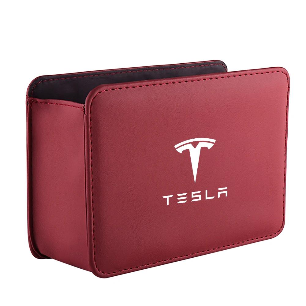 Car Sticker Tesla Car Door Storage Box PU Leather Seat Back Storage Box Storage Bag Trash Can For Tesla Model 3 Roadster Model Y