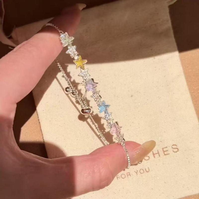 Adjustable Shiny Star Bracelet Colorful Zircon Crystal Wrist Jewelry for Women Graduation Gift