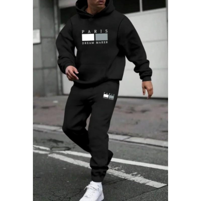 Mens Hooded Oversized Cotton Blend Sweatshirt Set Long Sleeve Top Pants Casual Sportwear