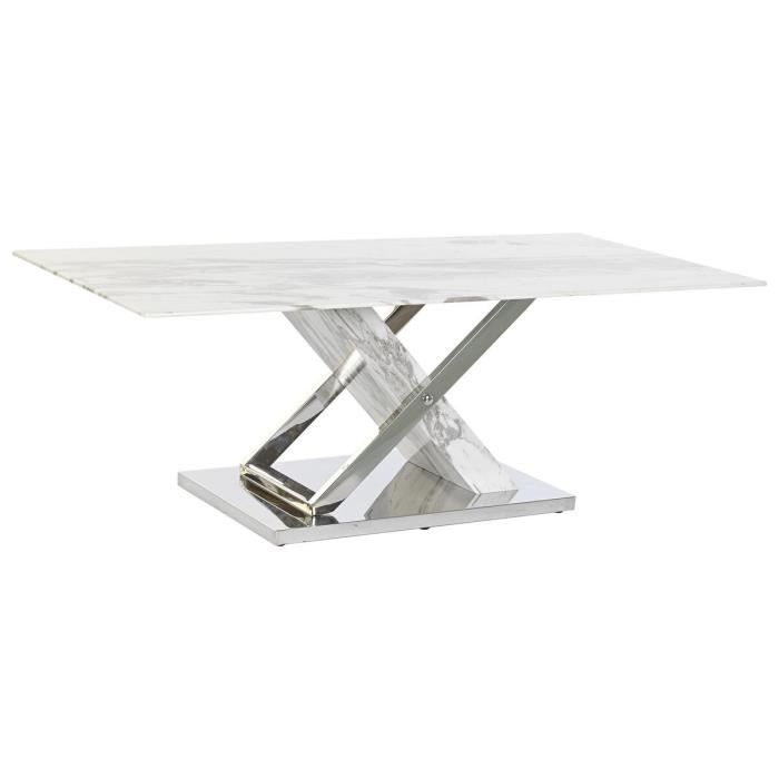 Table Basse - Moderne - Blanc - Verre - Acier