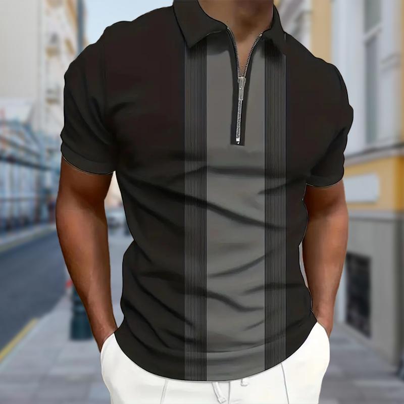 Men's Shirt Polo Casual Zip Short Sleeve Fashion Casual Zipper Summer Spring Regular Fit 3D Little Wolf Print Shirt