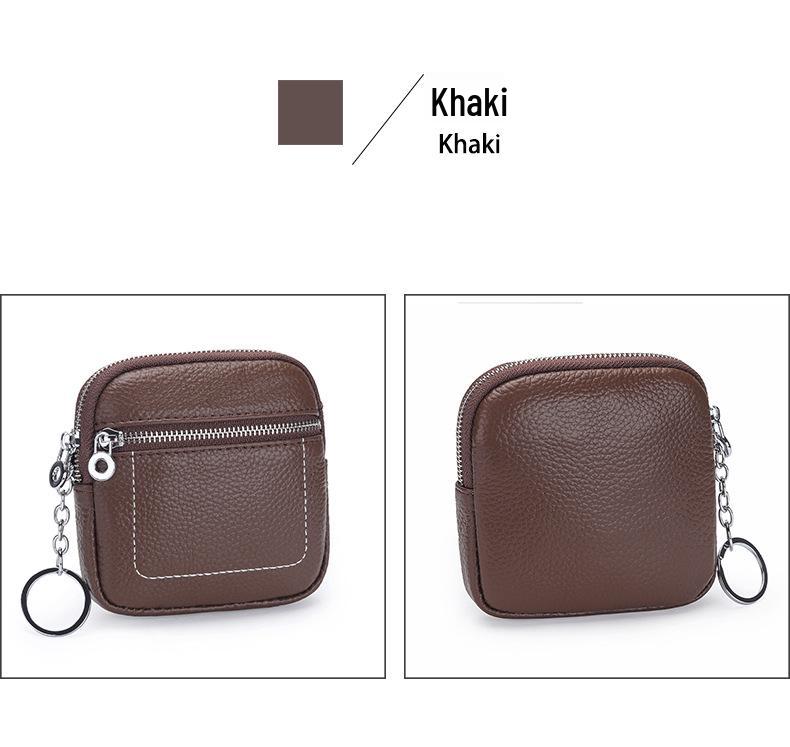 Women's Genuine Leather Mini Coin Purse with Zipper - Compact Storage for Driver's License, Lipstick, and Earphones.