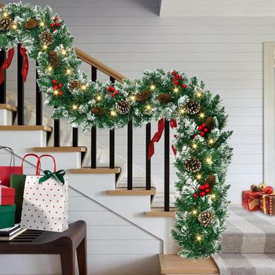 Christmas Garland with 50 LED Lights Battery Operated Prelit Greenery Garland with Pine Cones Red Berries for Mantle Staircase Doorway Decor