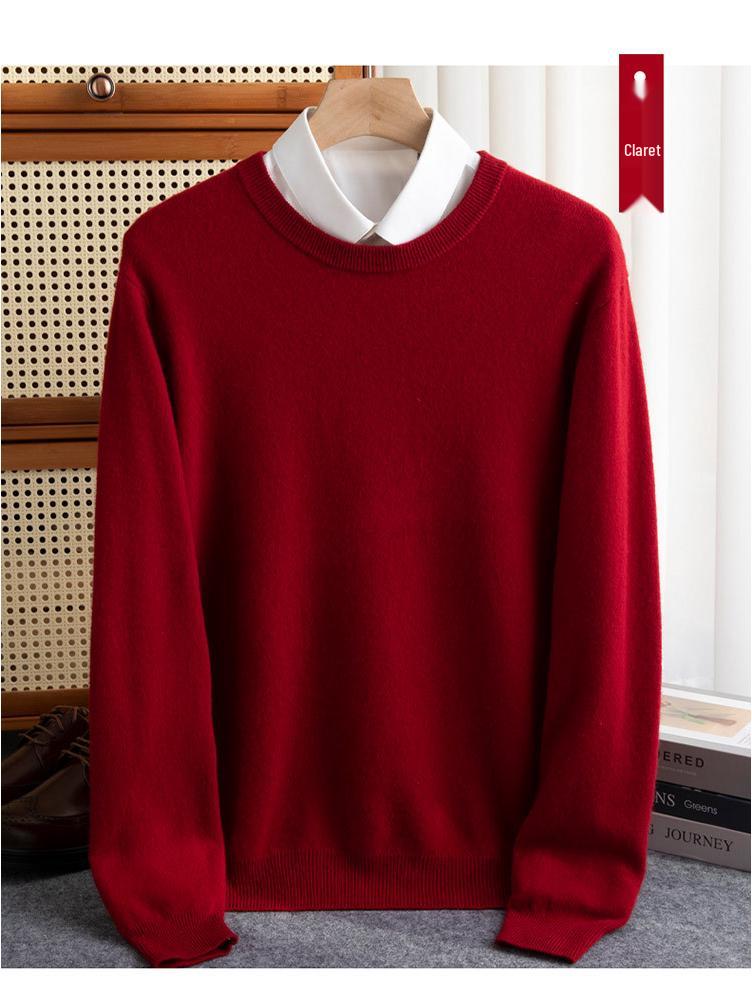 Men's Plus Size Loose Fit Pure Wool Round Neck Sweater, Autumn/Winter Cashmere Knitted Top