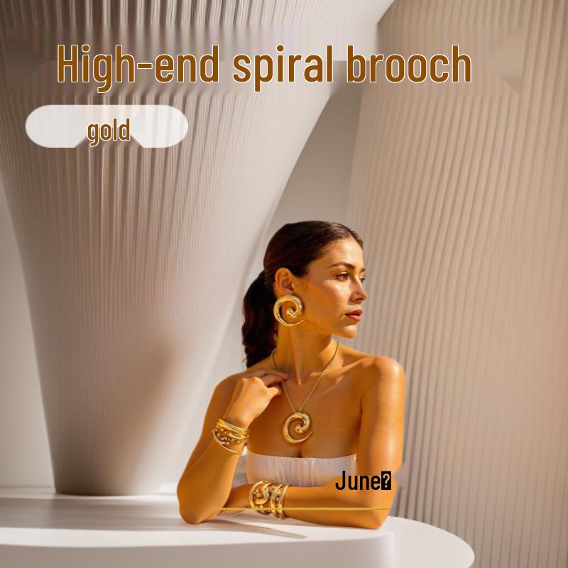 18K Gold-Plated Titanium Steel Spiral Brooch Bracelet - Simple  Stylish High-End Jewelry 18K