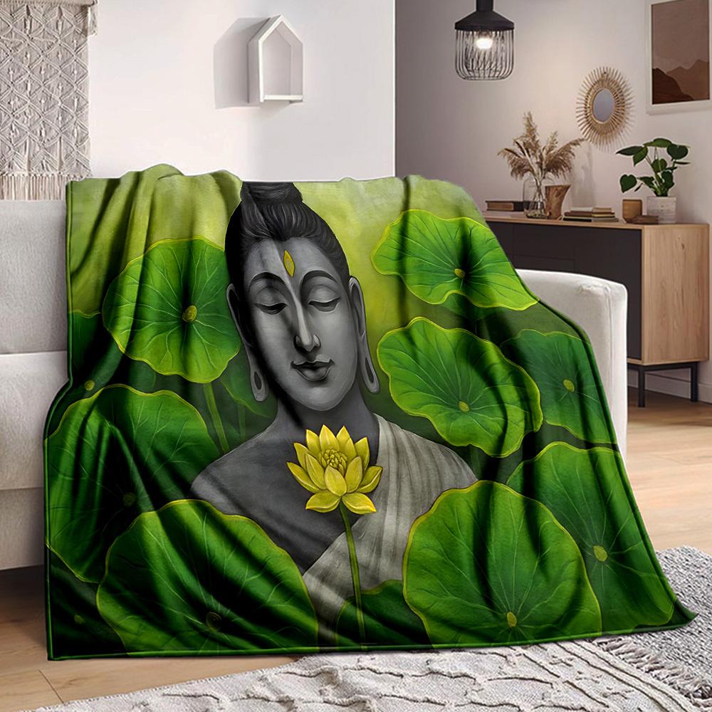 1pc Buddha Lotus Blanket, Lightweight Flannel Throw Blanket For Sofa, Bed, Travel, Camping, Living Room, Office215
