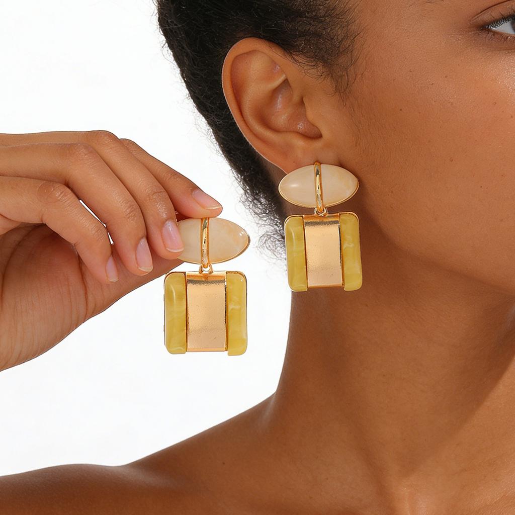 Ladies' Dopamine Fashion Contrasting Geometric Resin Earrings, Niche Geometric Earrings
