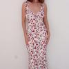 Women's Spaghetti Strap Deep V Maxi Dress Mid Waist All Over Floral Print Slim Fit Vacation Beach Mermaid Long Dress