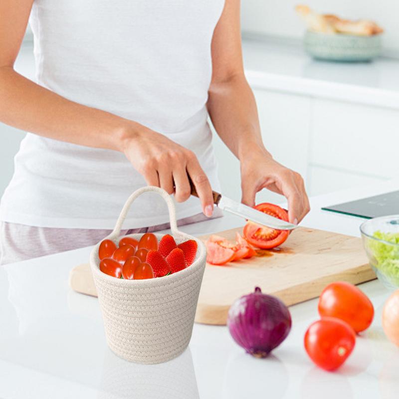 Handmade Woven Organizer Container Cotton Rope Storage Basket Wall Basket With Handle Child Toy Storage Vegetable Rope Bins