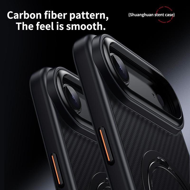 Carbon Fiber Rotating Stand Magnetic Magsafe Phone Case for IPhone 17 16 15 14 13 12 Pro Max 17Air 16E Metal Camera Frame Button