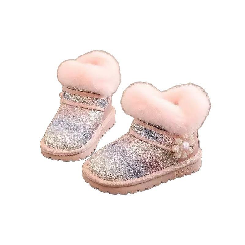 Winter Girls' Warm Snow Boots Fleece-lined and Thickened Princess Boots Warm Cotton Shoes