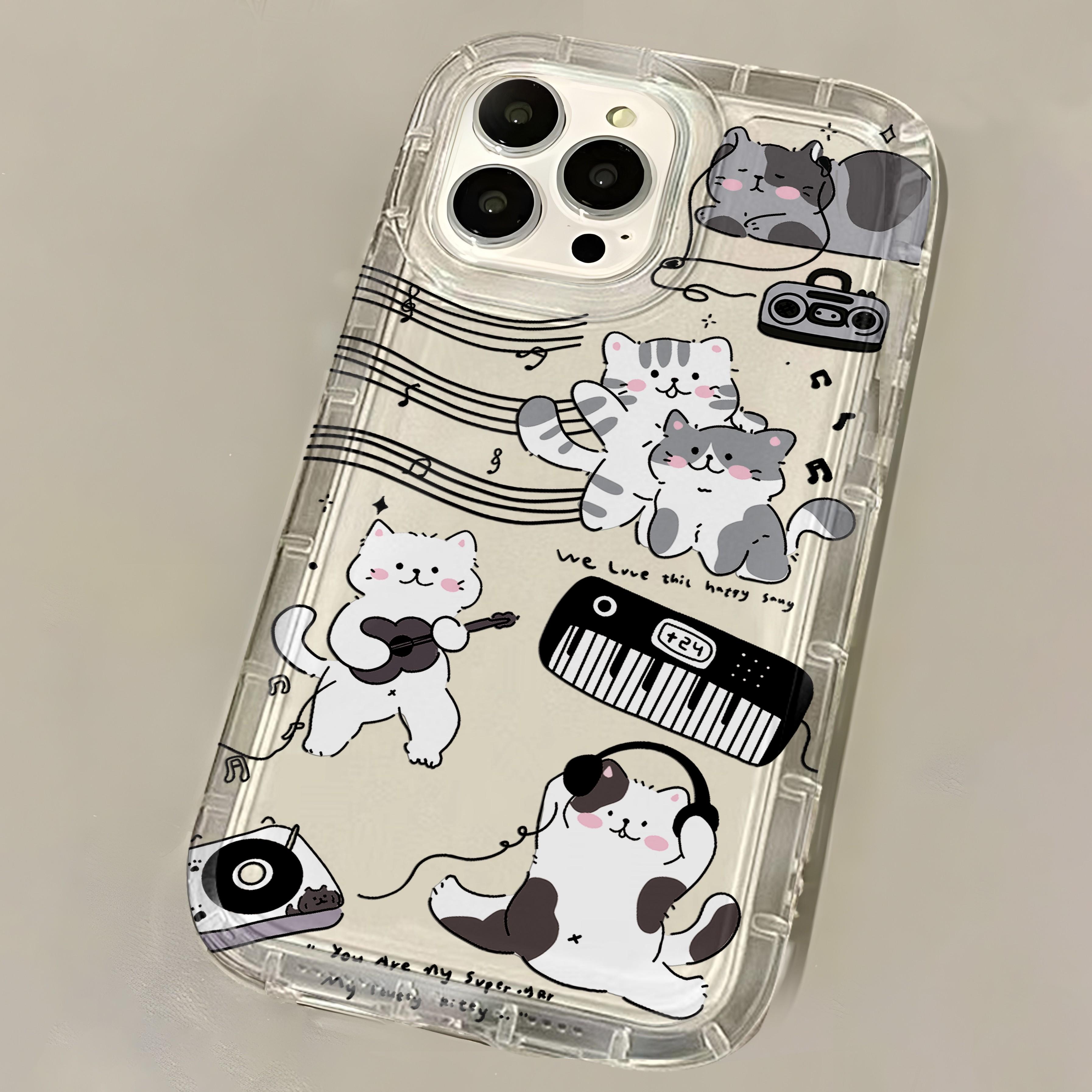 

Черный чехол для телефона с кошкой и гитарой для iPhone 16 15 14 13 12 11 Pro Max XS X XR 7 8 SE Прозрачный Funda iPhone 14