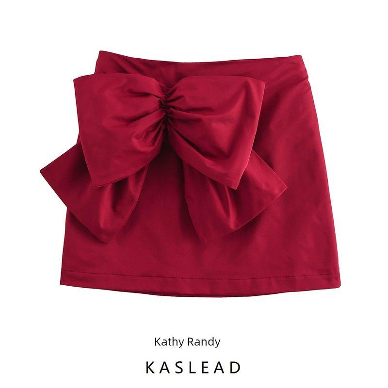 Kaslead New Arrival Women's Fashion Style Stylish Simple and Versatile Bowknot Decoration Half A- line Skirt