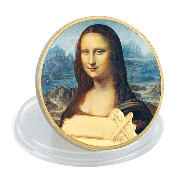 Da Vinci Gold Plated Metal Badge, Commemorative Collection Coin, Mona Lisa