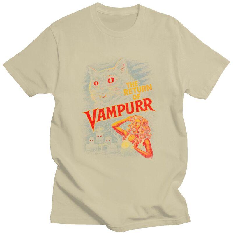 Vintage Retro Vampurr Horror Cat T Shirts Pure Cotton Tees Shirt Summer O Neck Tshirts Casual Short Sleeve Clothing For Men