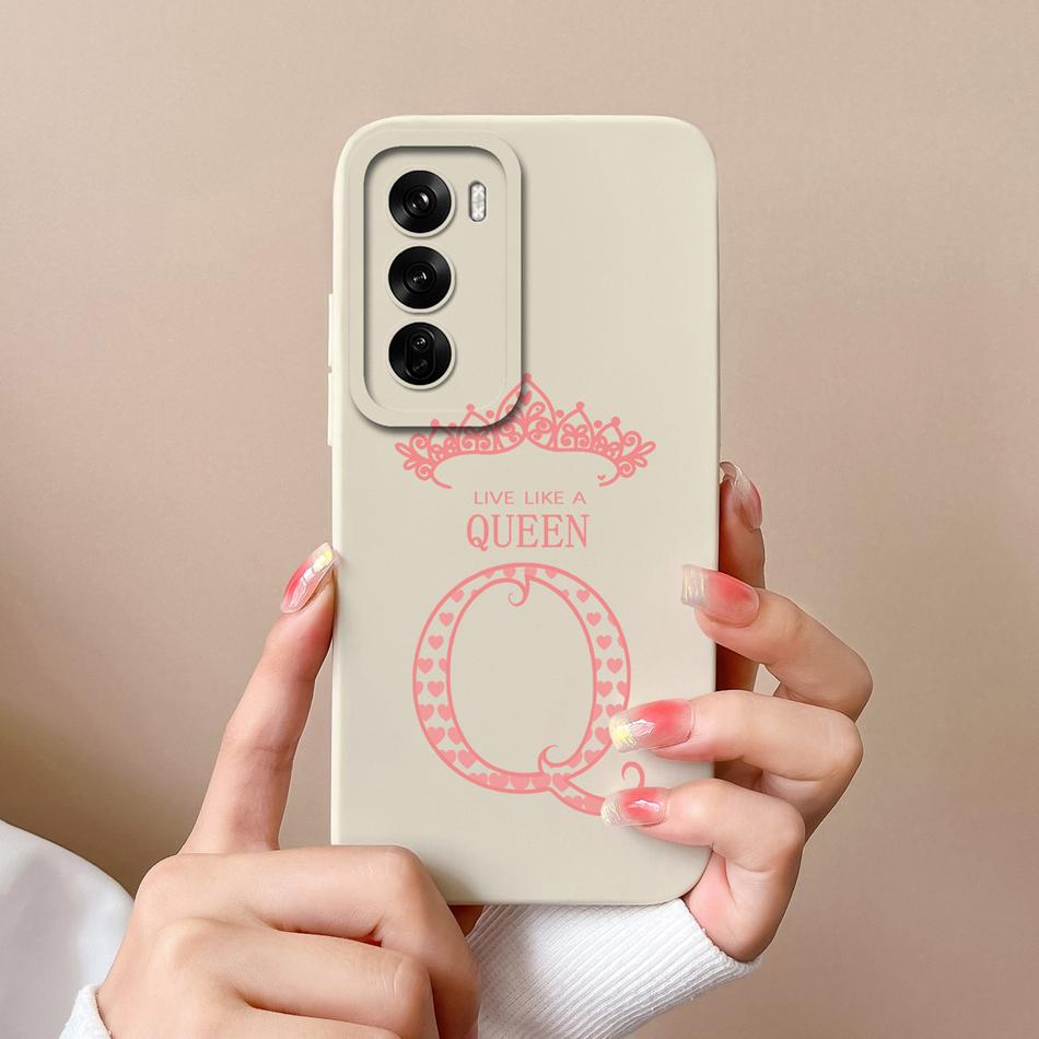 Couple Cover For Oppo Reno 12 Pro 5G Case Crown Letter High Quality Soft Liquid Silicone Protective Cover For Oppo Reno12 Fundas