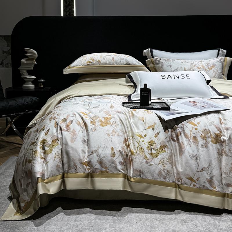 1000TC Egyptian Cotton Luxury Plants Flowers Digital Printing Bedding Set 1 Duvet Cover Set, 1 Fitted/Flat Sheet, 2 Pillowcases