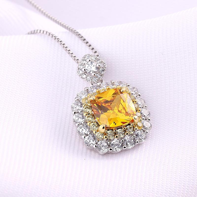

Buyee 925 Sterling Silver Classic Stone Pendant Chain 9mm Cushion Crystal & Zircon Necklace for Women Wedding Fine Jewelry Chain 45cm