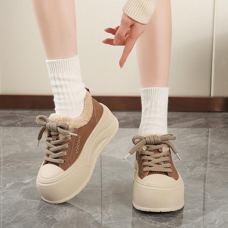 Sneakers Fleece dicke Sohle Erhöhung Board Schuhe Winter Warm Lässig Flauschige Schuhe Schwarze Baumwollschuhe