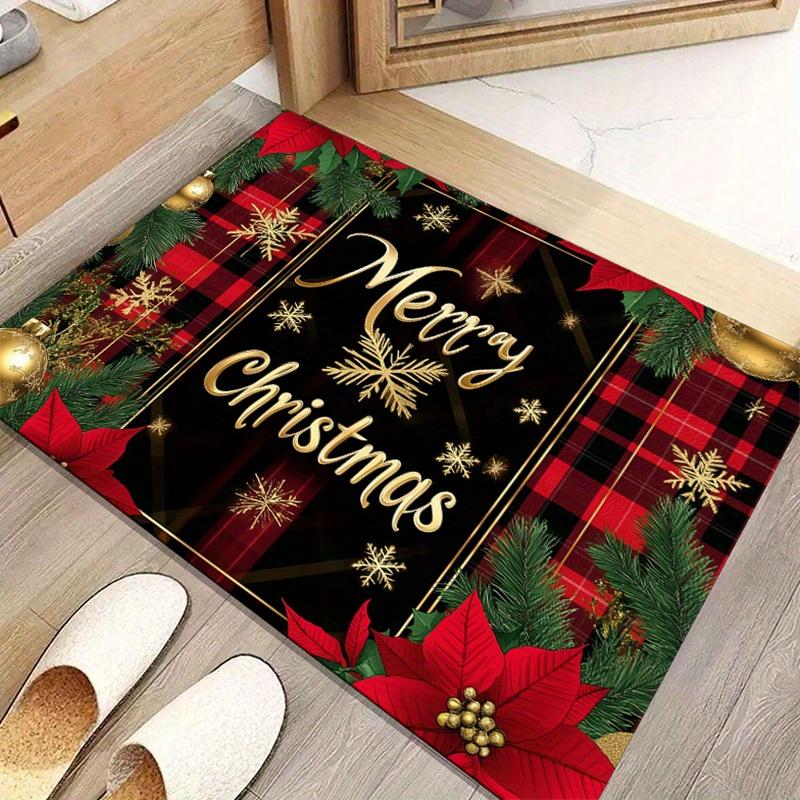 Merry Christmas Crystal Velvet Carpet, Floor Mat, Non-slip Floor Mat, Festive Holiday Chair Rug, Polyester, Home Living Room