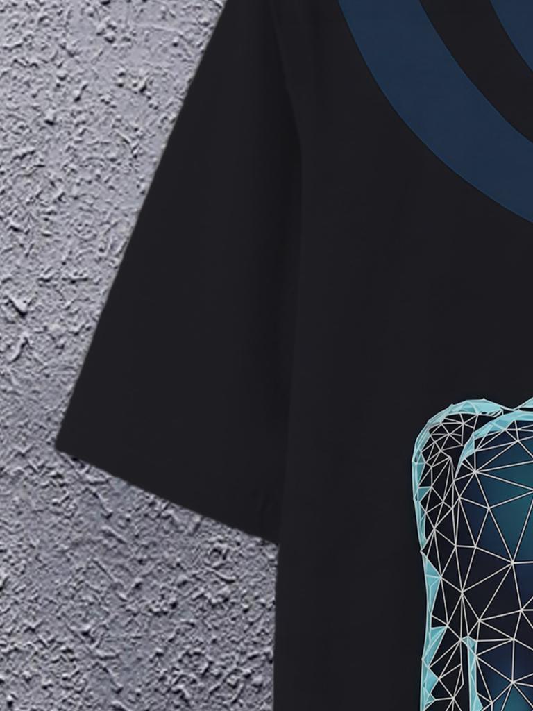 Geometric Tooth Design Men's Round Neck T-Shirt – 3D Dental Art Print, Casual Summer Wear for Outdoor Activities & Fitness, Breathable Comfort Fit,