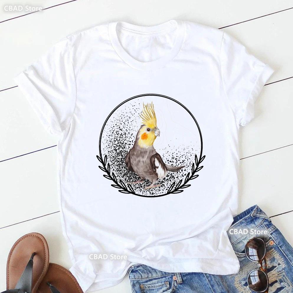 Cute Cockatielsparrot Bird Lovers Print T Shirt Girls Sunflower Flowers Tshirt Unisex Harajuku Kawaii Clothes Summer Tops Tee