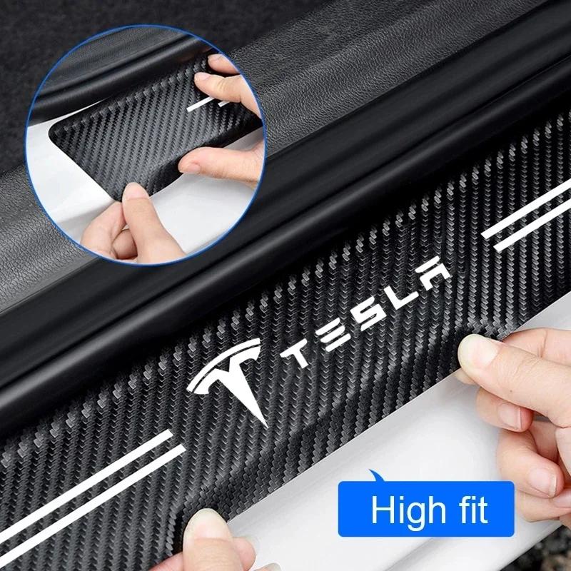 Car Sticker 2025 New Tesla Carbon Fiber Car Door Threshold Sticker Auto Trunk Protective Strip For Tesla Model 3 X S Y accessori