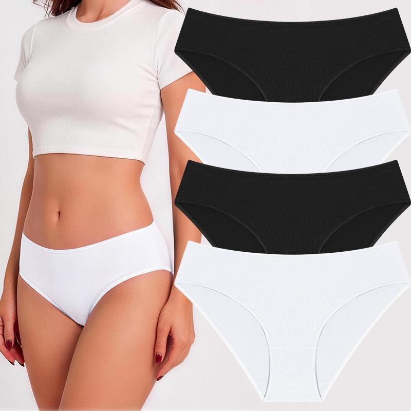 FINETOO 4 Pezzi Mutandine da Donna a Vita Bassa in Cotone Biancheria Intima Morbida Vita Elastica Slip da Donna Traspiranti Uso Quotidiano Mutandine Femminili